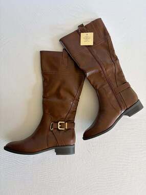 NWT St. John's Bay Roslyn Riding Boots Cognac Brown Knee High Womens Size 8.5 M